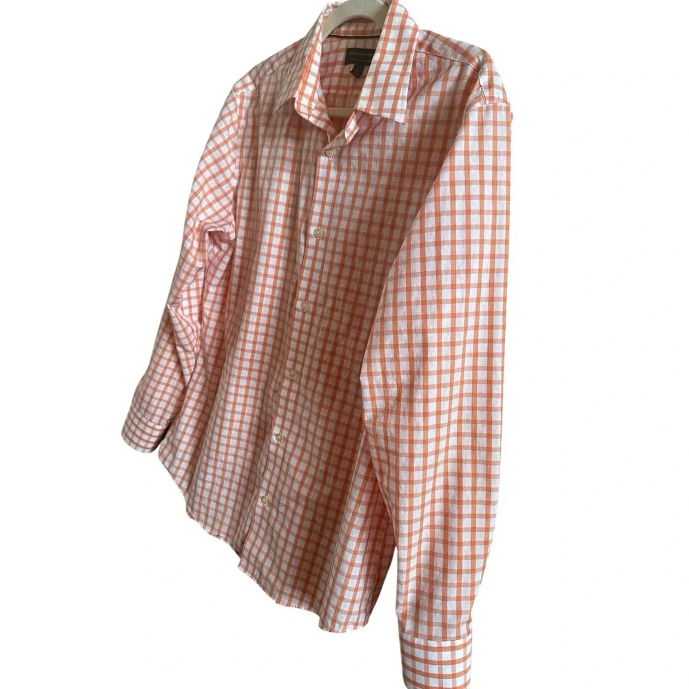 Banana Republic Vintage Orange Gingham Men's Slim Non Iron 16-16 I/2 34-35 Shirt
